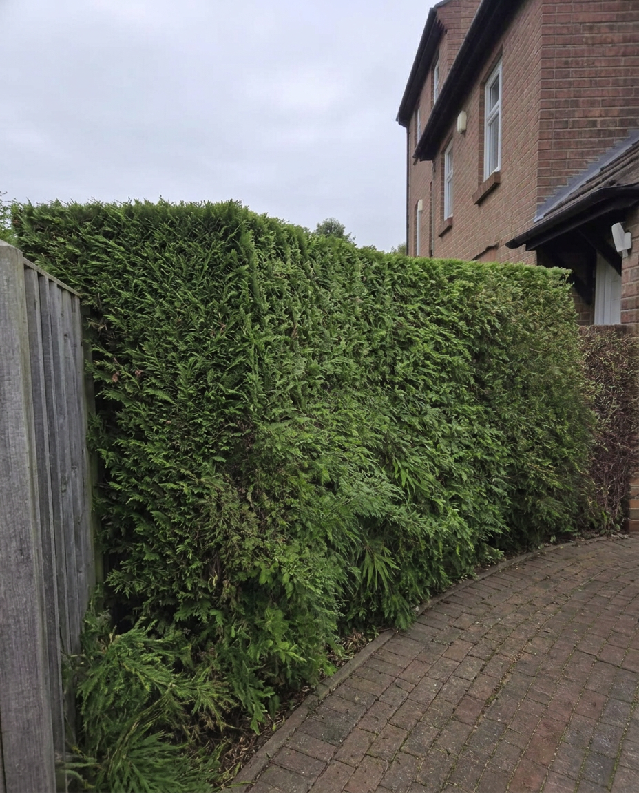 Overgrown hedge brought back to line — after